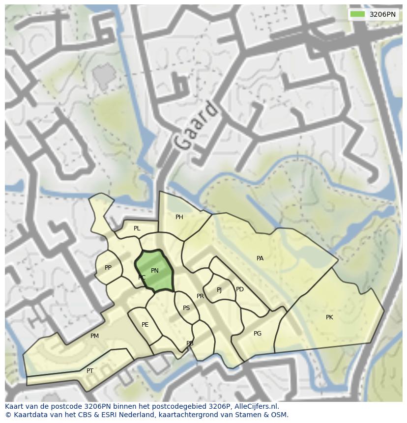Afbeelding van het postcodegebied 3206 PN op de kaart.