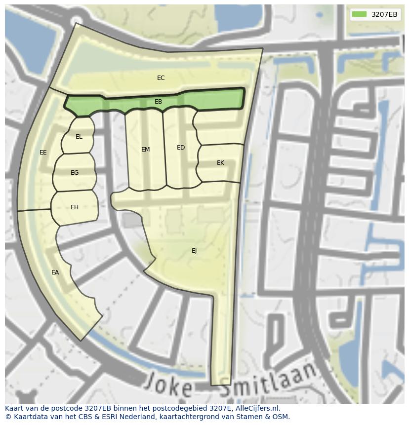 Afbeelding van het postcodegebied 3207 EB op de kaart.