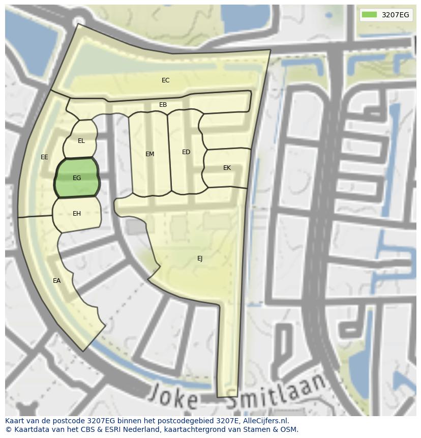 Afbeelding van het postcodegebied 3207 EG op de kaart.