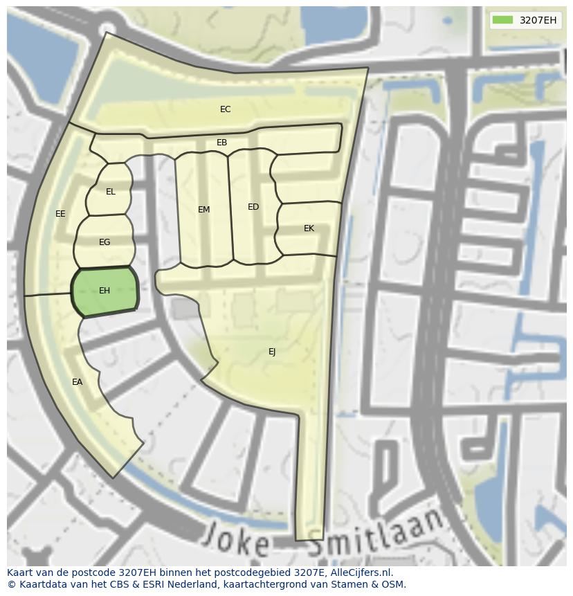 Afbeelding van het postcodegebied 3207 EH op de kaart.