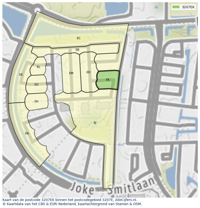 Afbeelding van het postcodegebied 3207 EK op de kaart.