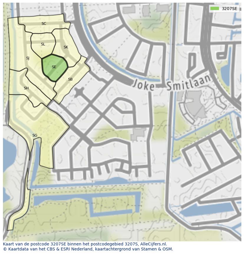 Afbeelding van het postcodegebied 3207 SE op de kaart.