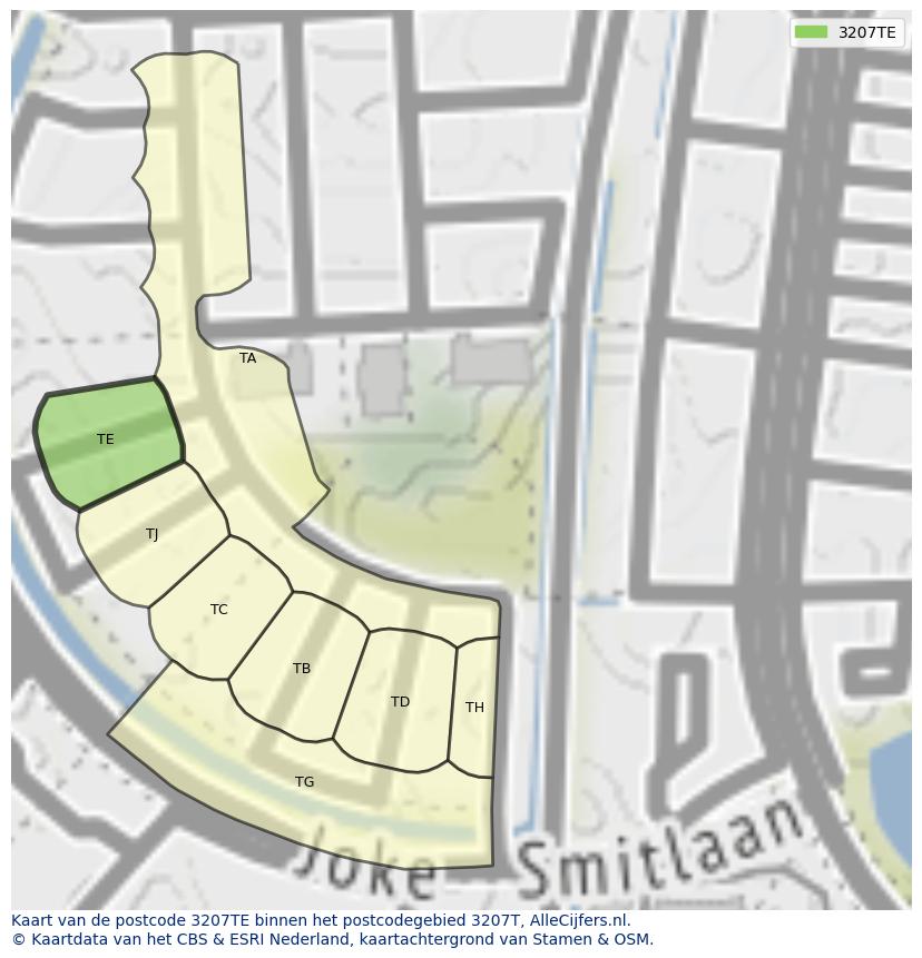 Afbeelding van het postcodegebied 3207 TE op de kaart.