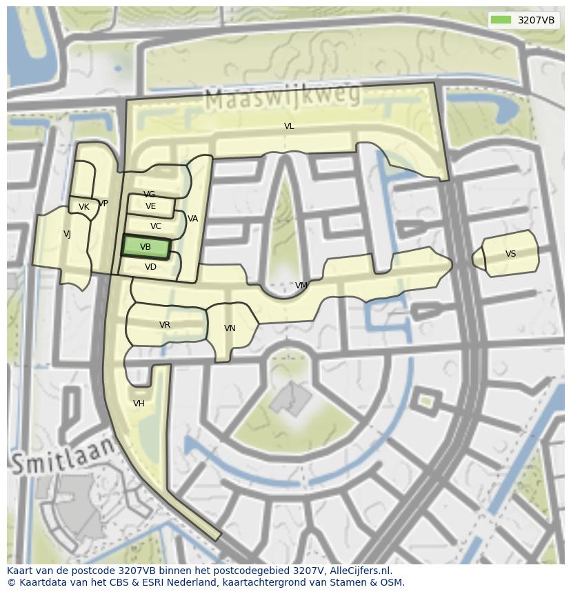Afbeelding van het postcodegebied 3207 VB op de kaart.