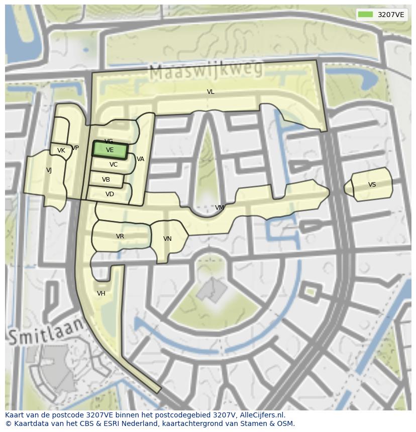 Afbeelding van het postcodegebied 3207 VE op de kaart.
