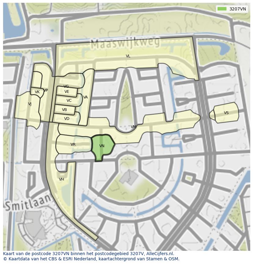 Afbeelding van het postcodegebied 3207 VN op de kaart.