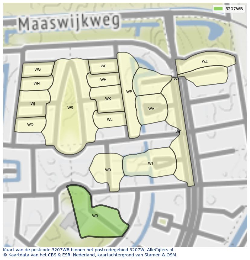 Afbeelding van het postcodegebied 3207 WB op de kaart.
