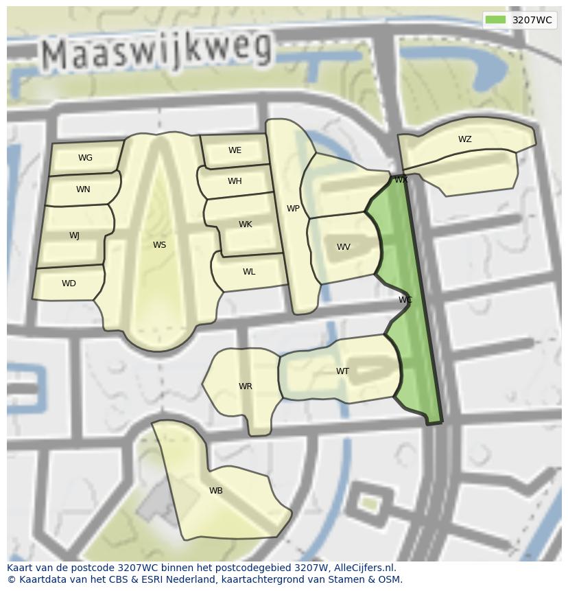 Afbeelding van het postcodegebied 3207 WC op de kaart.
