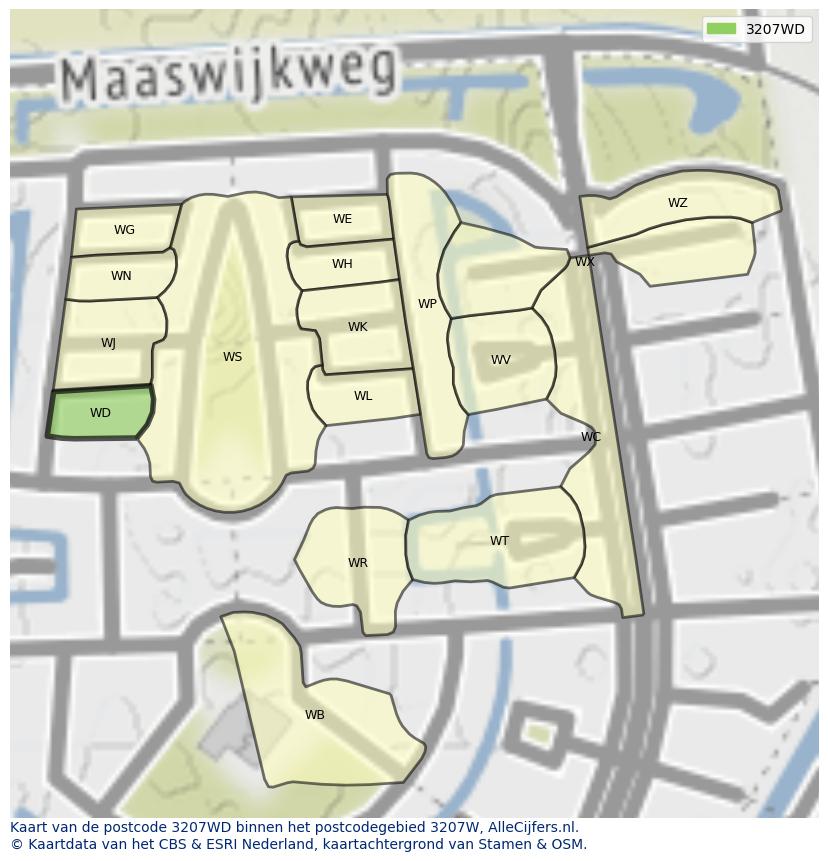 Afbeelding van het postcodegebied 3207 WD op de kaart.