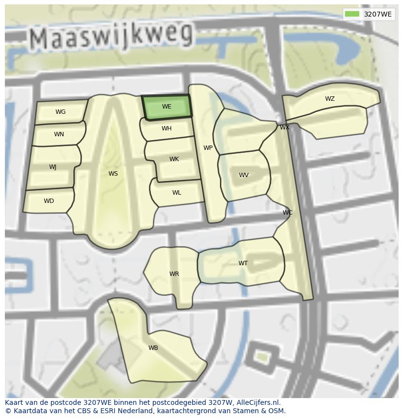 Afbeelding van het postcodegebied 3207 WE op de kaart.