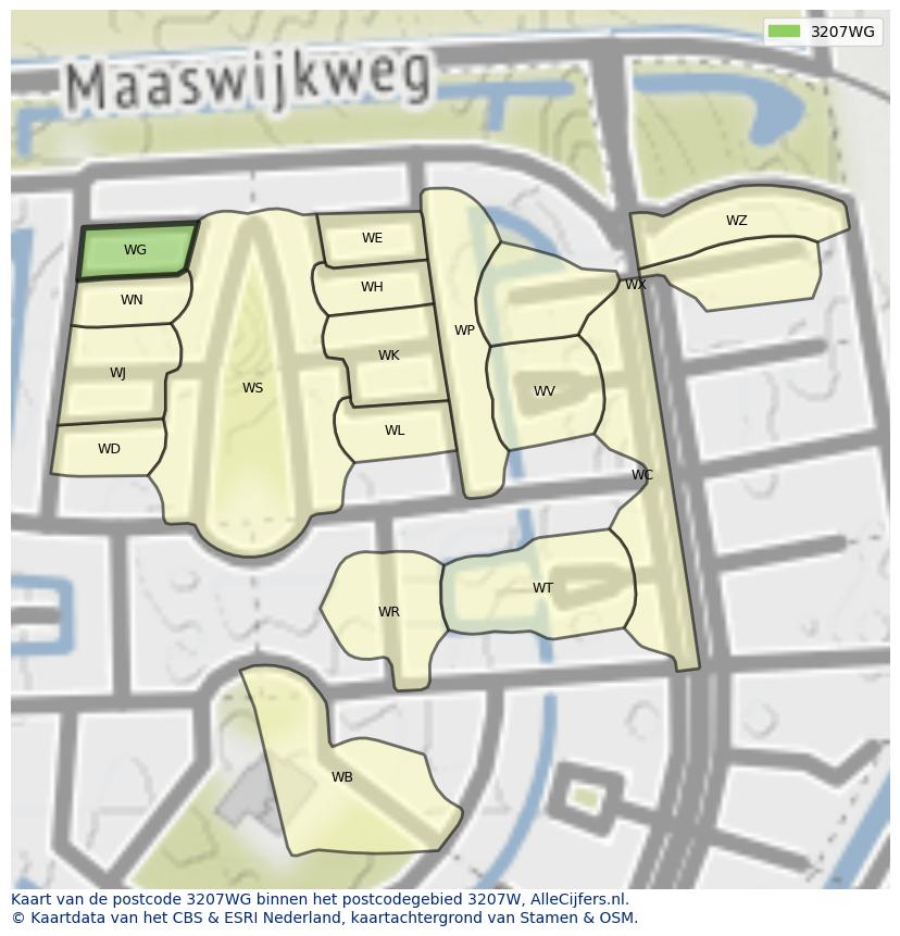 Afbeelding van het postcodegebied 3207 WG op de kaart.
