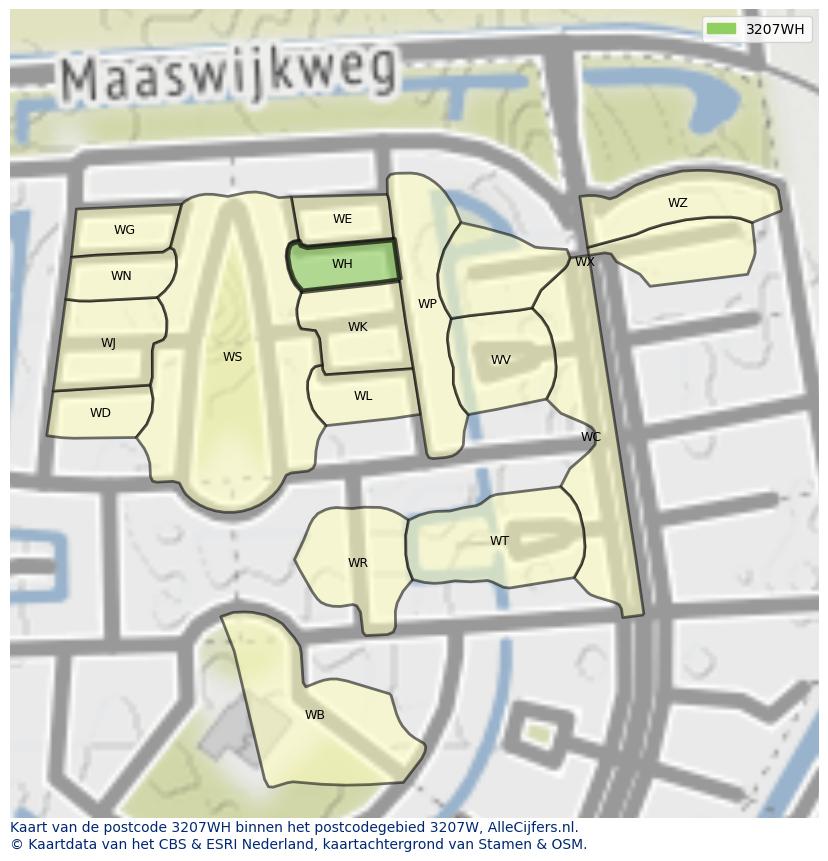 Afbeelding van het postcodegebied 3207 WH op de kaart.