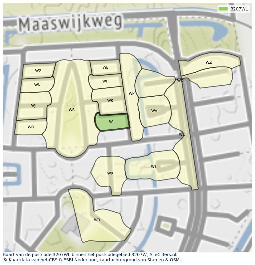 Afbeelding van het postcodegebied 3207 WL op de kaart.