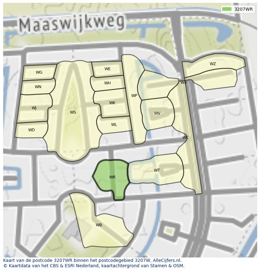 Afbeelding van het postcodegebied 3207 WR op de kaart.