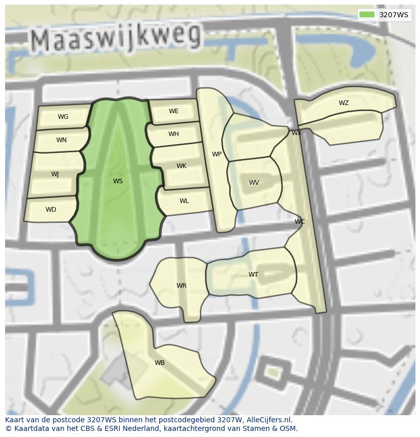 Afbeelding van het postcodegebied 3207 WS op de kaart.