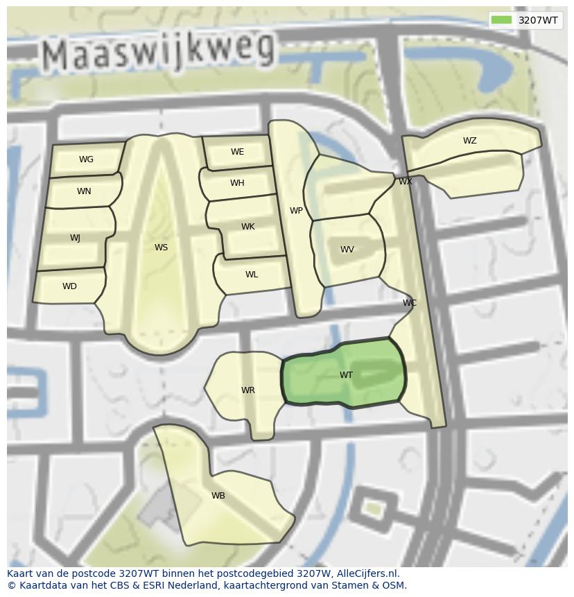 Afbeelding van het postcodegebied 3207 WT op de kaart.
