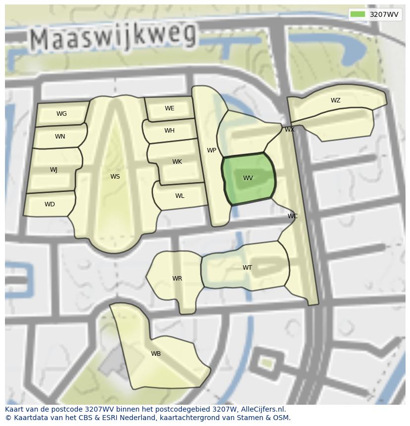 Afbeelding van het postcodegebied 3207 WV op de kaart.