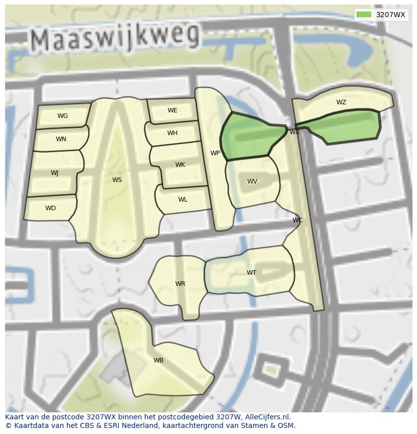 Afbeelding van het postcodegebied 3207 WX op de kaart.
