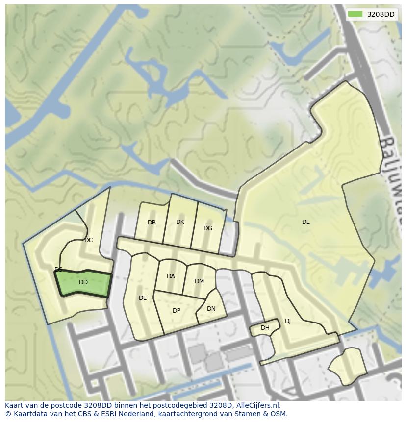 Afbeelding van het postcodegebied 3208 DD op de kaart.