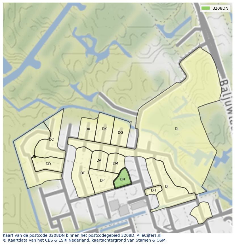 Afbeelding van het postcodegebied 3208 DN op de kaart.
