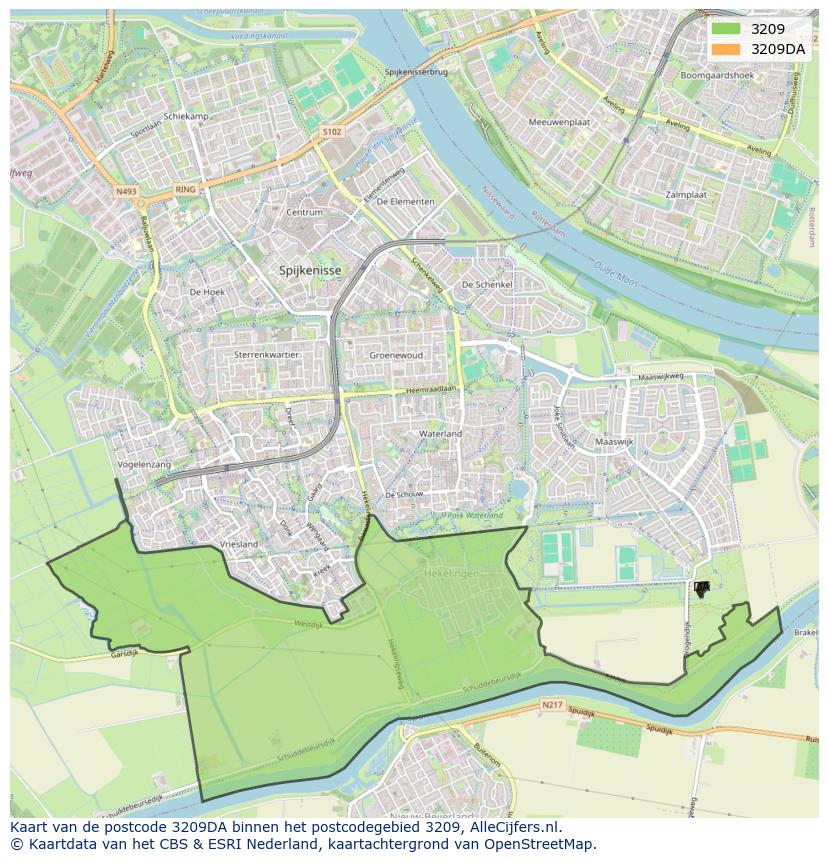 Afbeelding van het postcodegebied 3209 DA op de kaart.