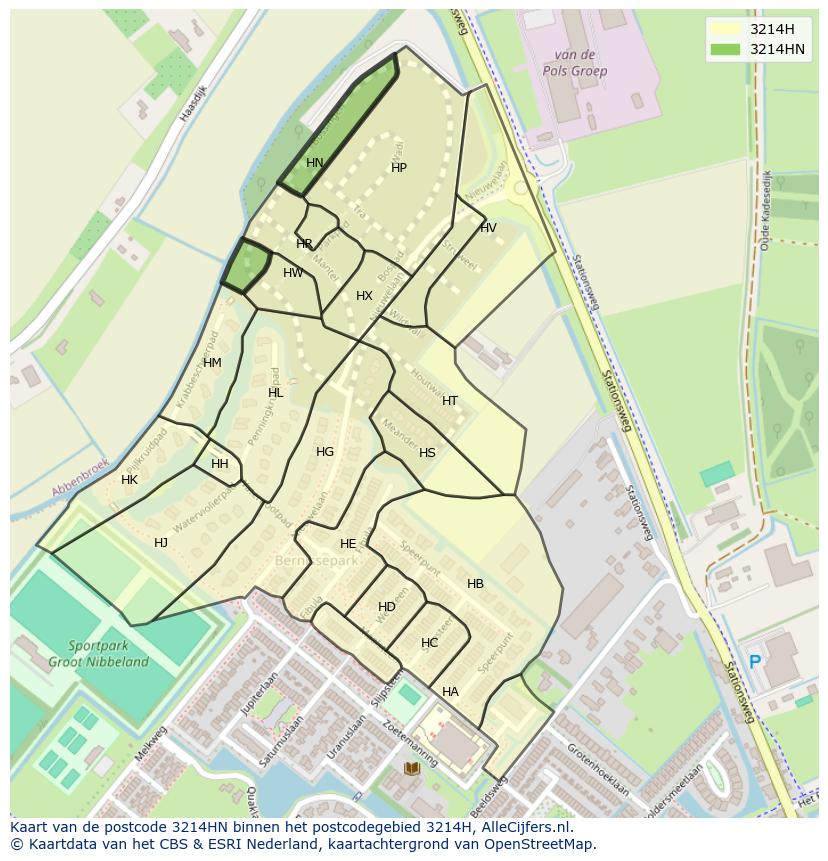 Afbeelding van het postcodegebied 3214 HN op de kaart.