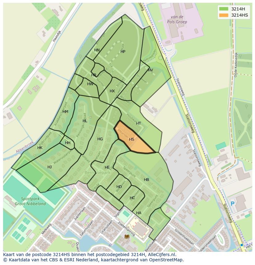 Afbeelding van het postcodegebied 3214 HS op de kaart.