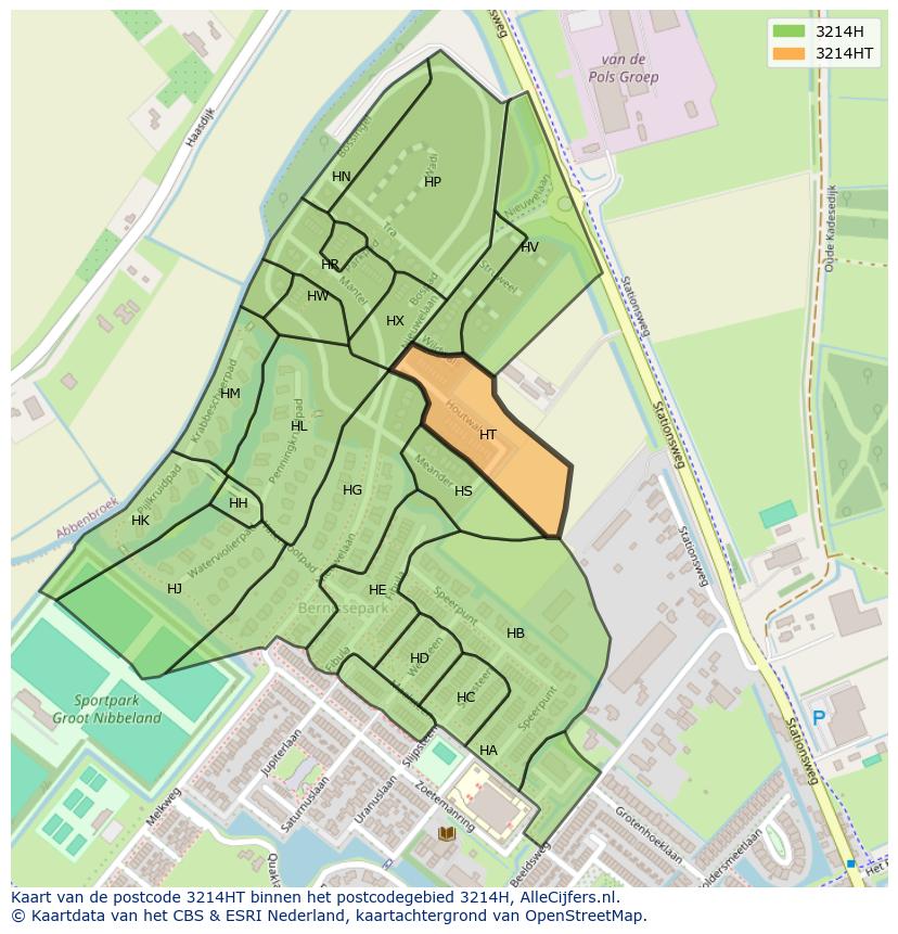 Afbeelding van het postcodegebied 3214 HT op de kaart.