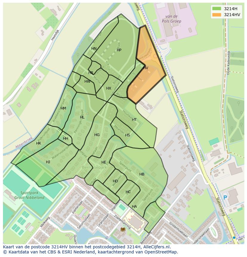 Afbeelding van het postcodegebied 3214 HV op de kaart.