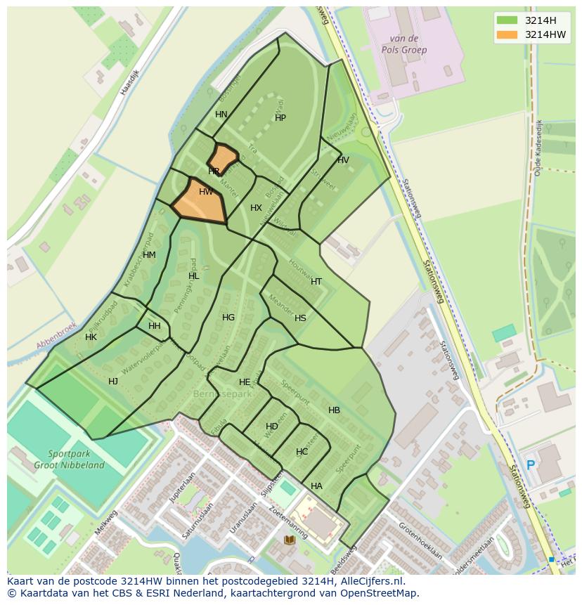 Afbeelding van het postcodegebied 3214 HW op de kaart.