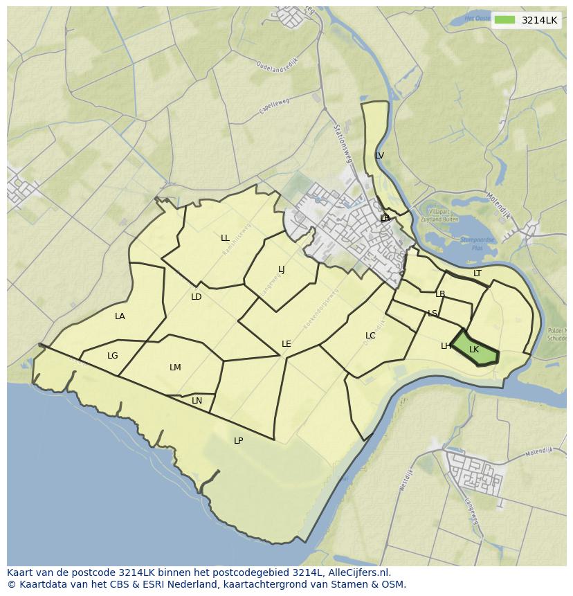 Afbeelding van het postcodegebied 3214 LK op de kaart.