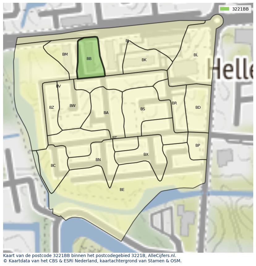 Afbeelding van het postcodegebied 3221 BB op de kaart.