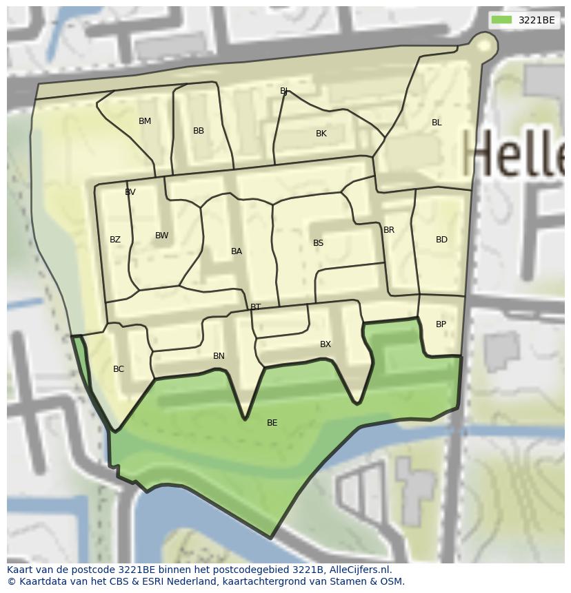 Afbeelding van het postcodegebied 3221 BE op de kaart.