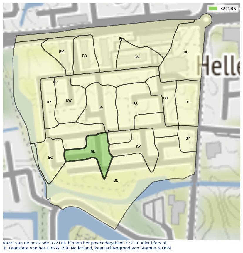 Afbeelding van het postcodegebied 3221 BN op de kaart.
