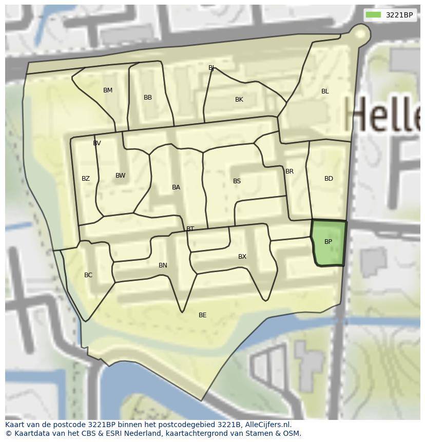 Afbeelding van het postcodegebied 3221 BP op de kaart.