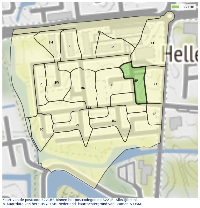 Afbeelding van het postcodegebied 3221 BR op de kaart.