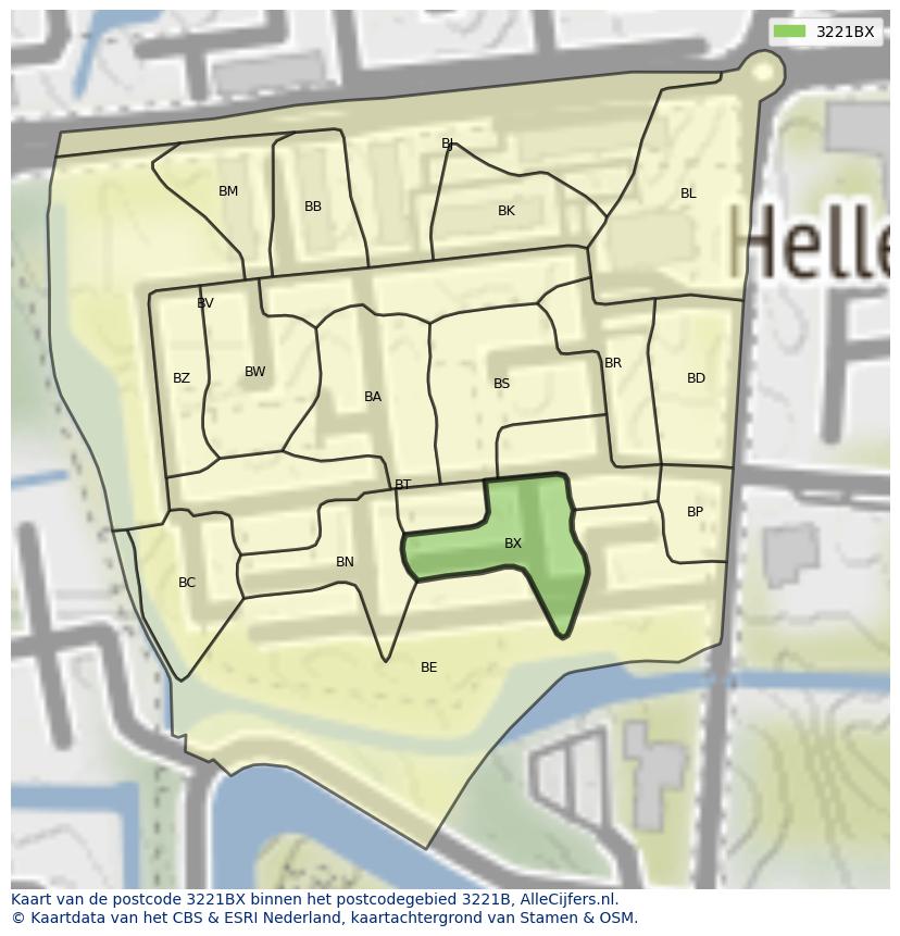 Afbeelding van het postcodegebied 3221 BX op de kaart.