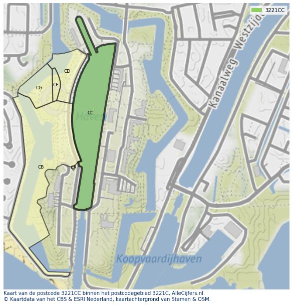 Afbeelding van het postcodegebied 3221 CC op de kaart.
