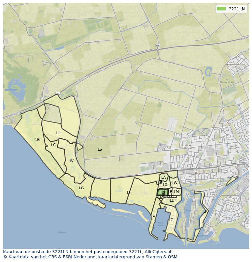Afbeelding van het postcodegebied 3221 LN op de kaart.