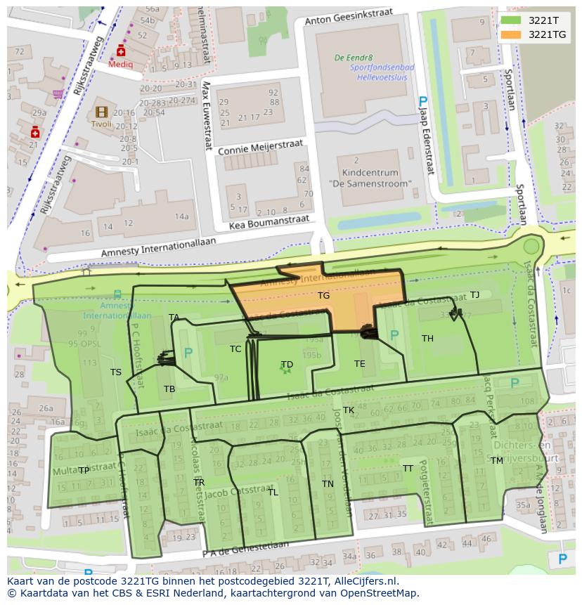 Afbeelding van het postcodegebied 3221 TG op de kaart.