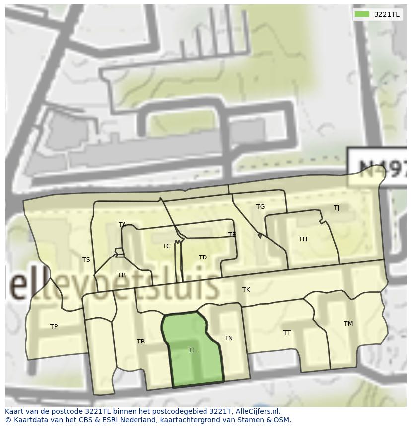 Afbeelding van het postcodegebied 3221 TL op de kaart.