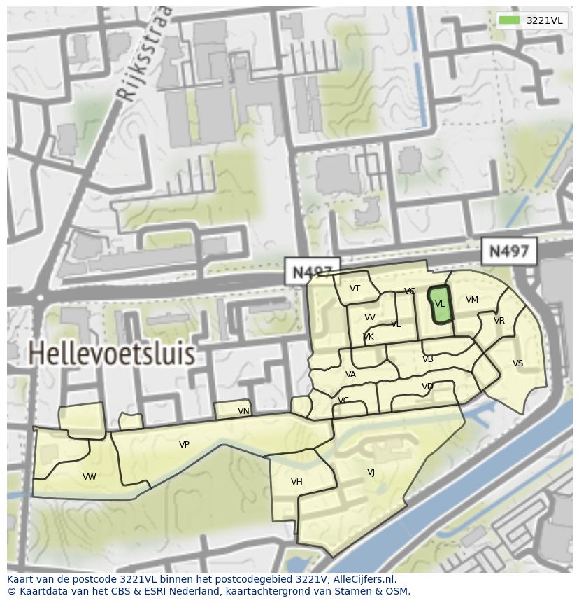 Afbeelding van het postcodegebied 3221 VL op de kaart.