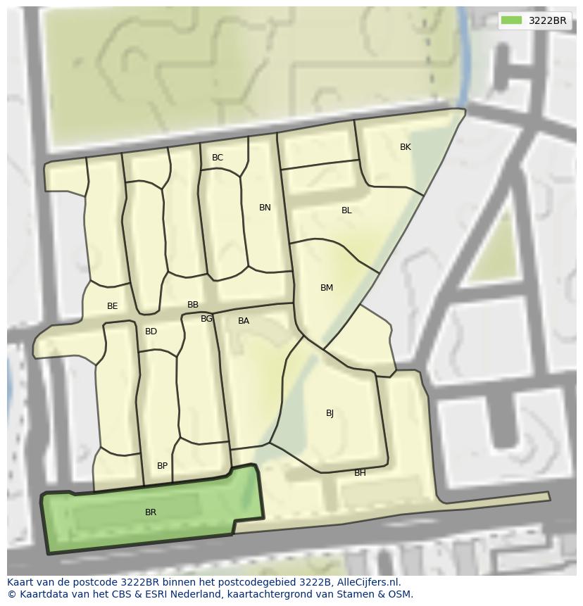 Afbeelding van het postcodegebied 3222 BR op de kaart.