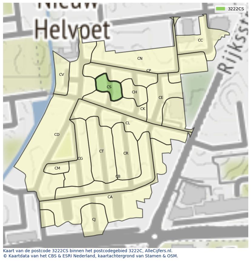 Afbeelding van het postcodegebied 3222 CS op de kaart.