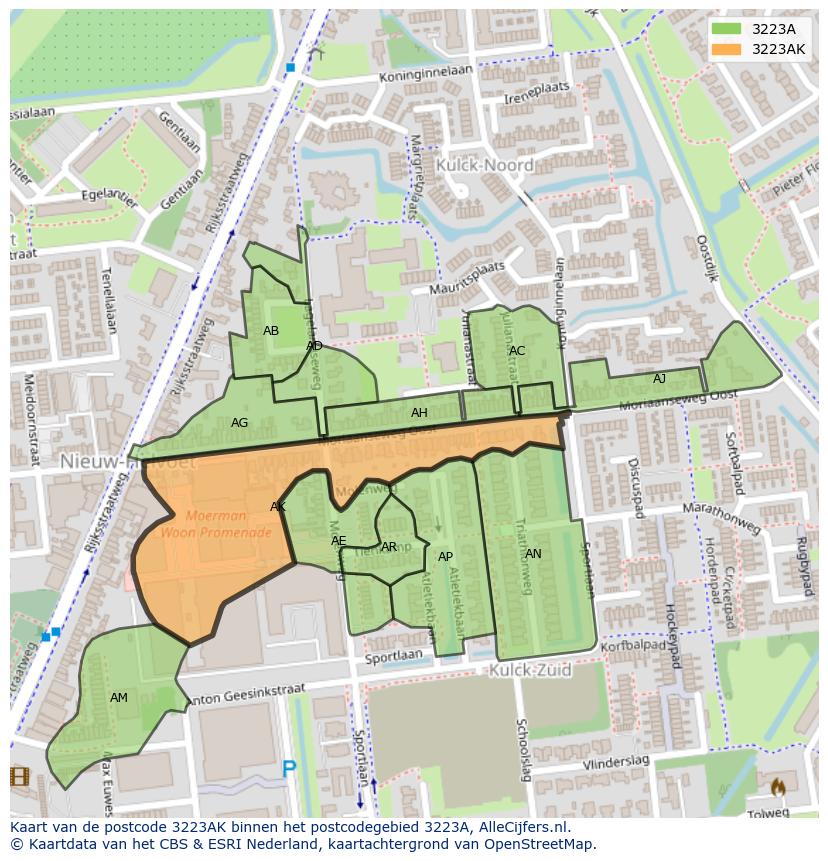 Afbeelding van het postcodegebied 3223 AK op de kaart.