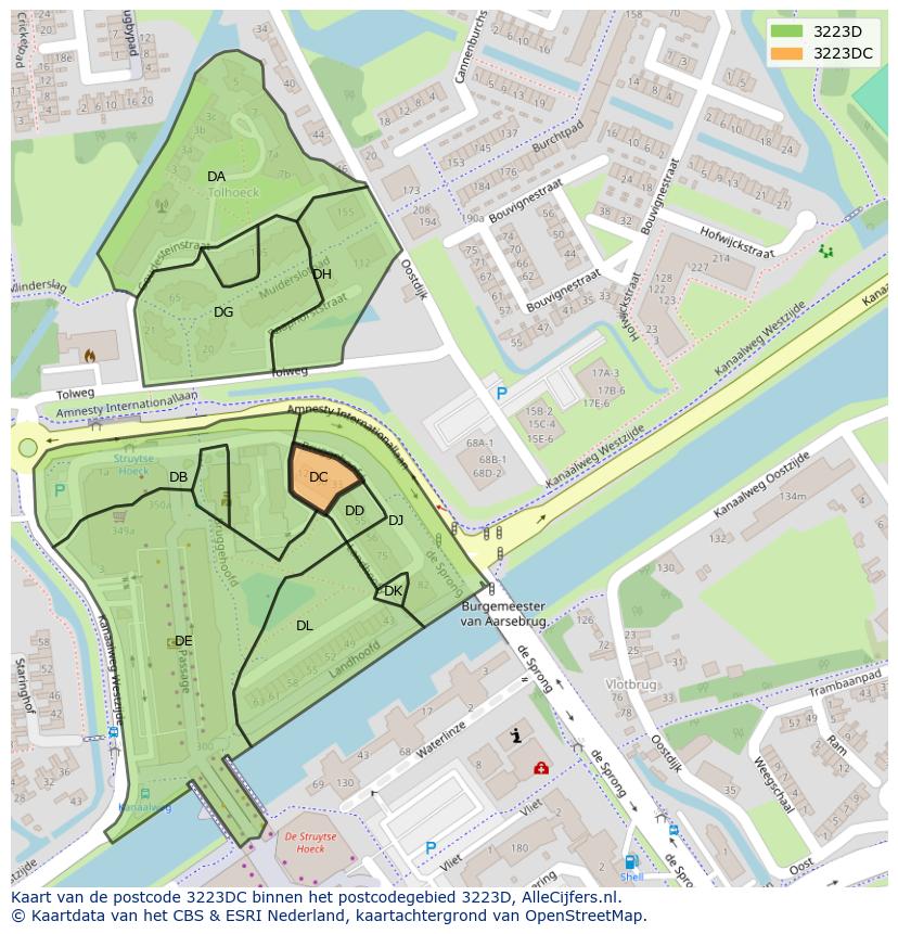 Afbeelding van het postcodegebied 3223 DC op de kaart.