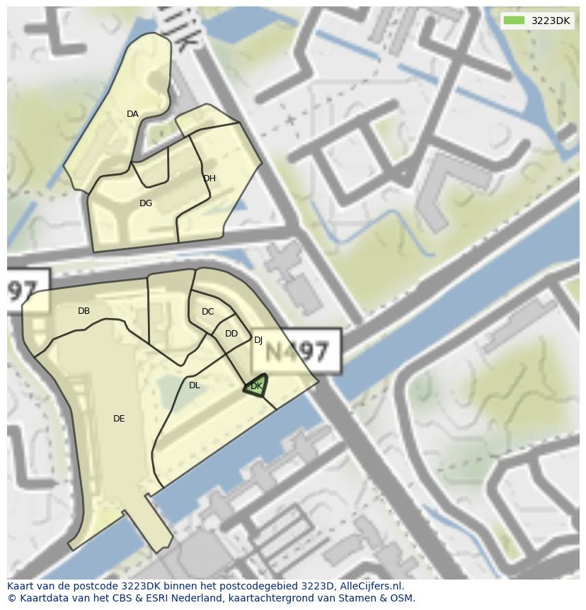 Afbeelding van het postcodegebied 3223 DK op de kaart.