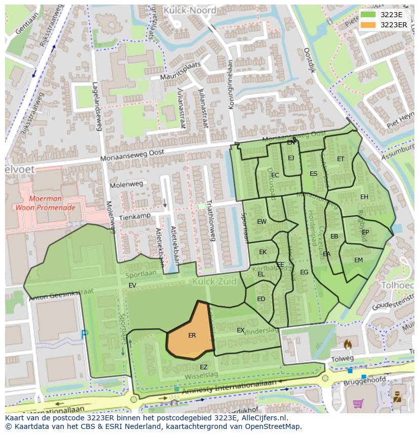 Afbeelding van het postcodegebied 3223 ER op de kaart.