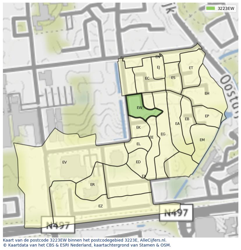 Afbeelding van het postcodegebied 3223 EW op de kaart.