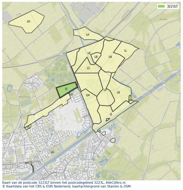 Afbeelding van het postcodegebied 3223 LT op de kaart.